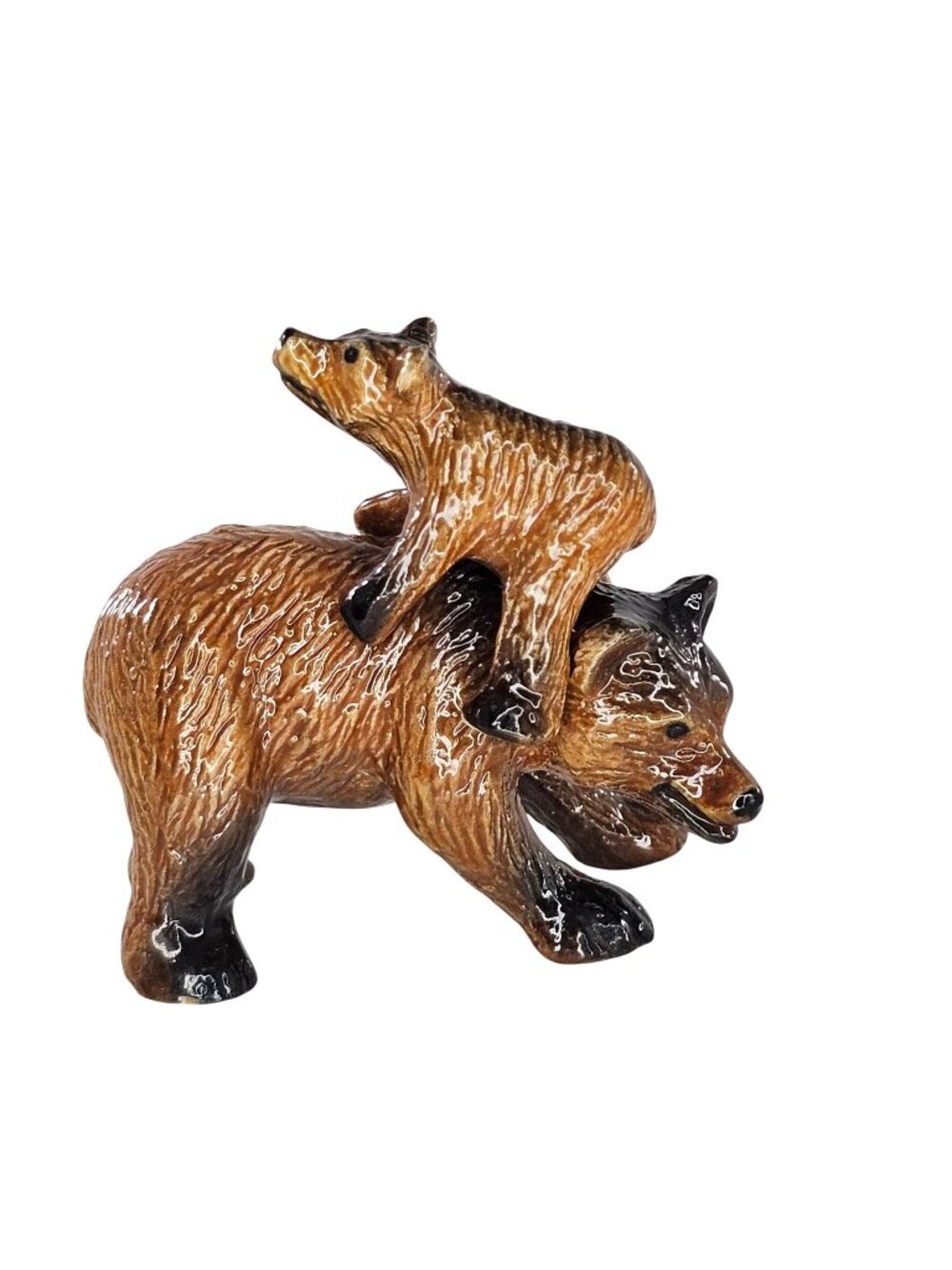 Klima Porcelain Brown Bear Mama Baby On Back Miniature Figurine Collectible